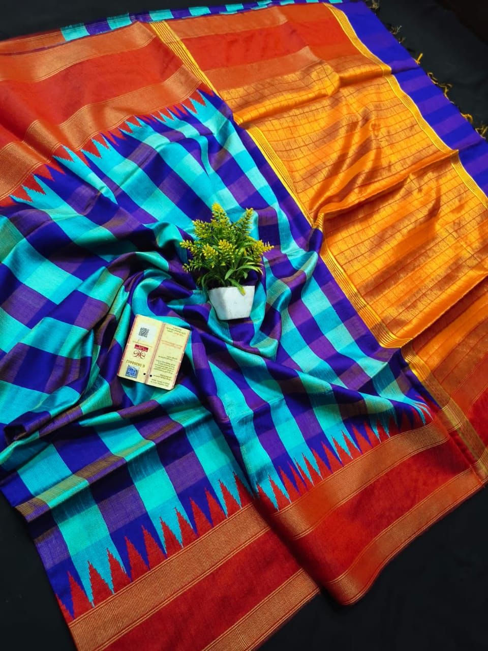 Chhattisgarh raw silk temple border design sarees with contrast pallu blouse