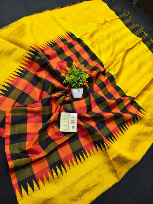 Chhattisgarh raw silk temple border design sarees with contrast pallu blouse